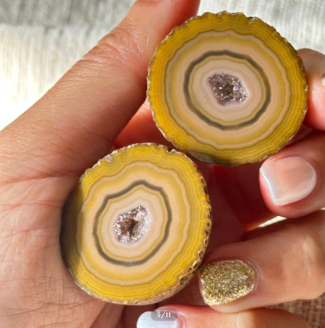 【トレジャー アゲート】ペア ジオード アイバンド 瑪瑙 原石 ポリッシュ