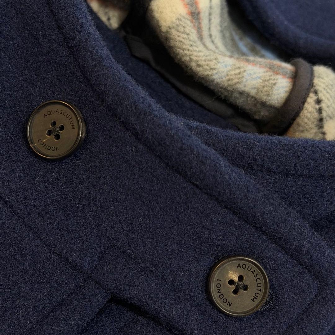 アクアスキュータム　ダッフルコート　裏地チェック　英国製　ネイビー　Mサイズ