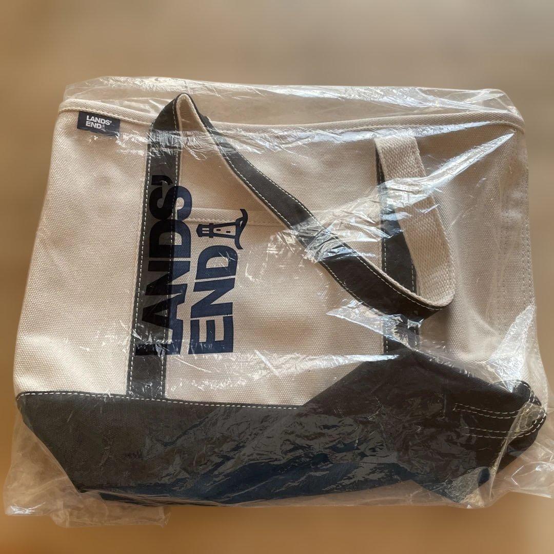 Lands' End アイボリー ブラック トートバッグ