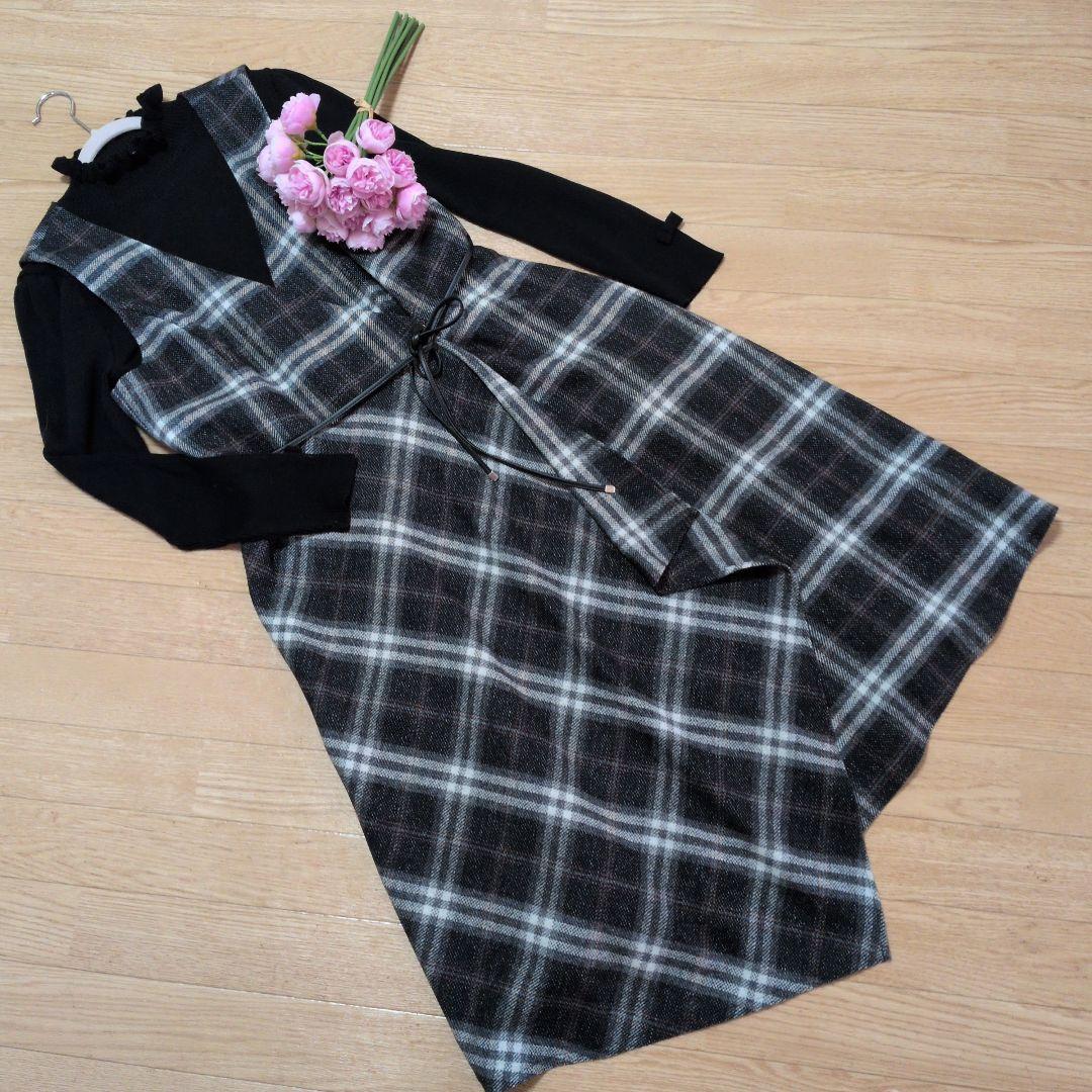 【最終お値下げ】エムズグレィシー　グレーチェックジャンバースカート 40