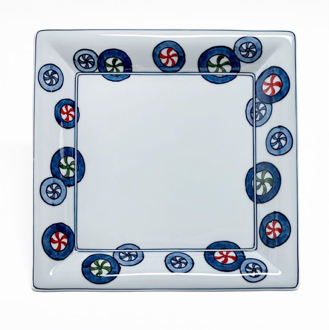 源右衛門窯　染錦丸紋 角皿 ※箱入り