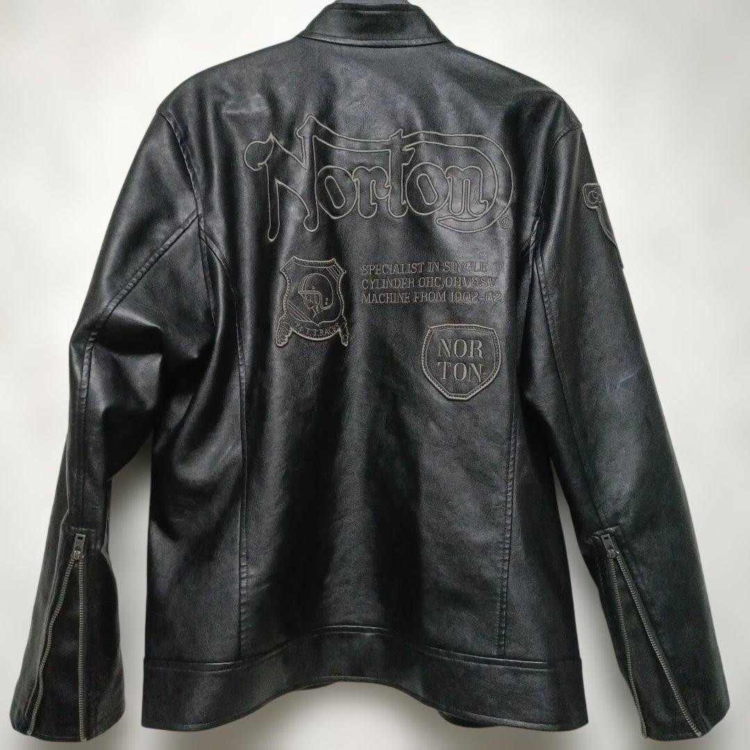 極美品 Norton ノートン ライダースジャケット 刺繍 ワッペン バイク L