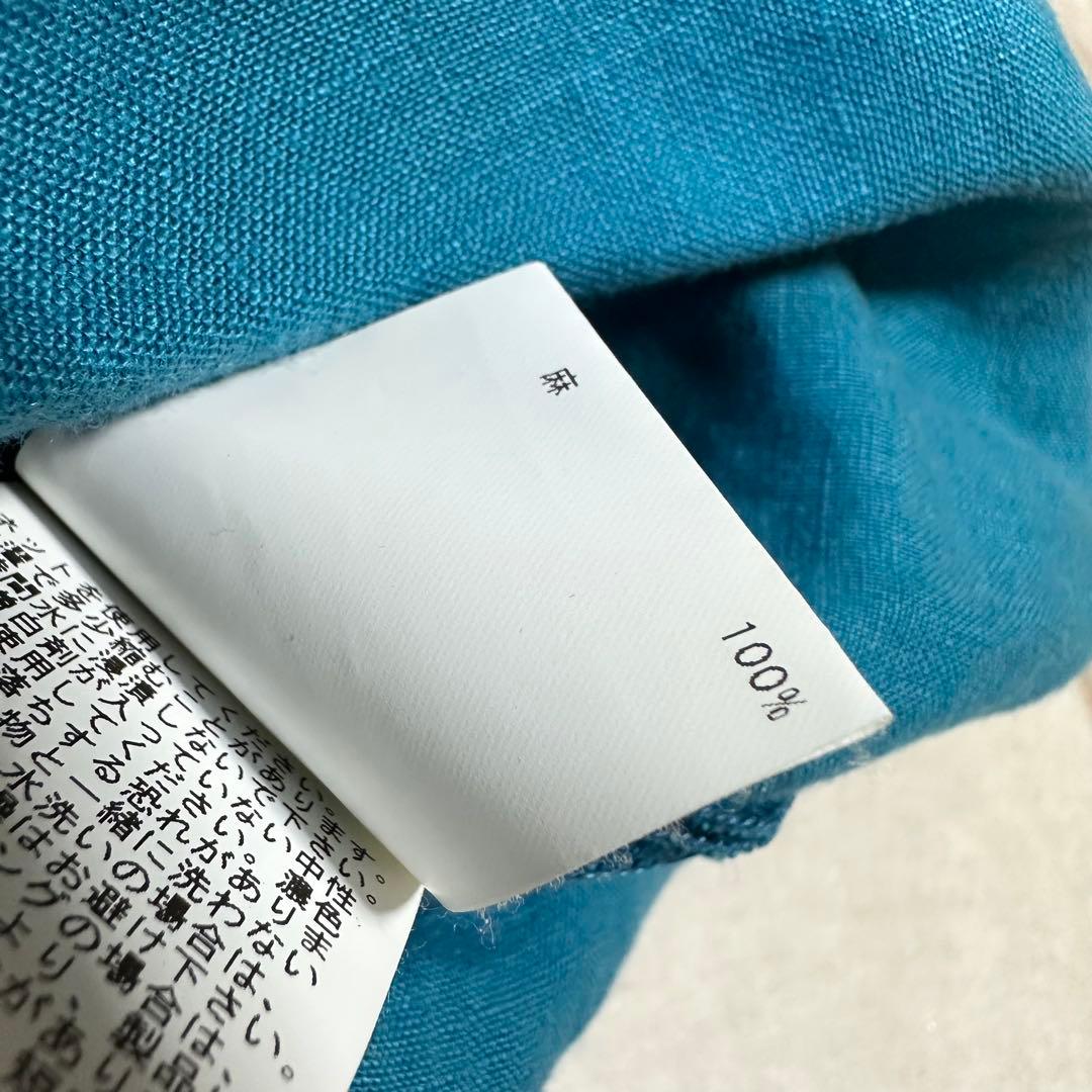 ハウスオブロータス フリル袖 リネン プルオーバー ブラウス ブルー 麻