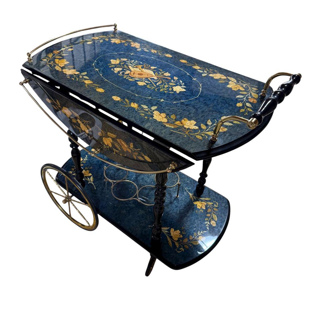 イタリア製 アンティーク 配膳ワゴン キッチンワゴン バタフライ式 ワインラック