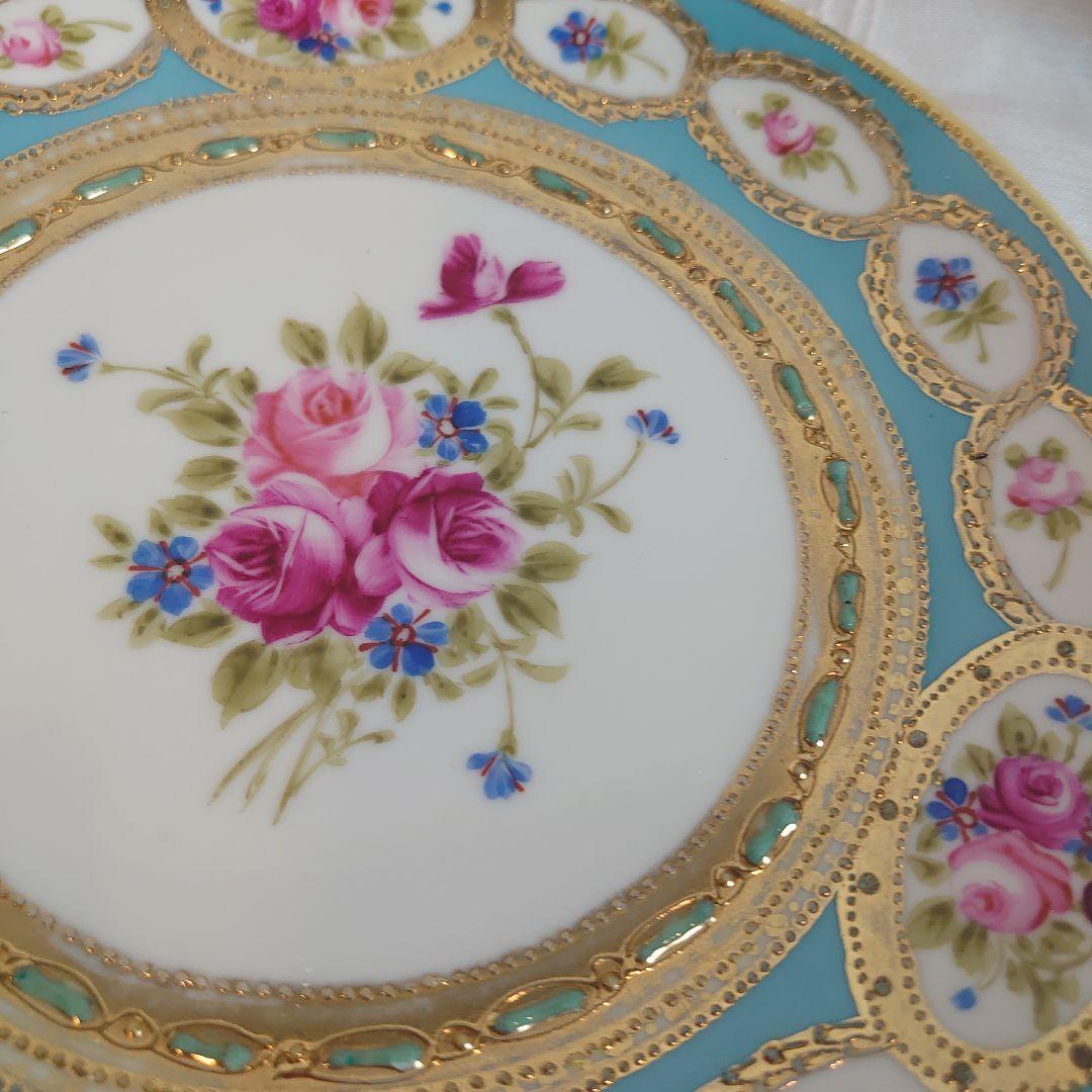 オールドノリタケ　ビジュー　薔薇絵図　皿　ハンドペイント