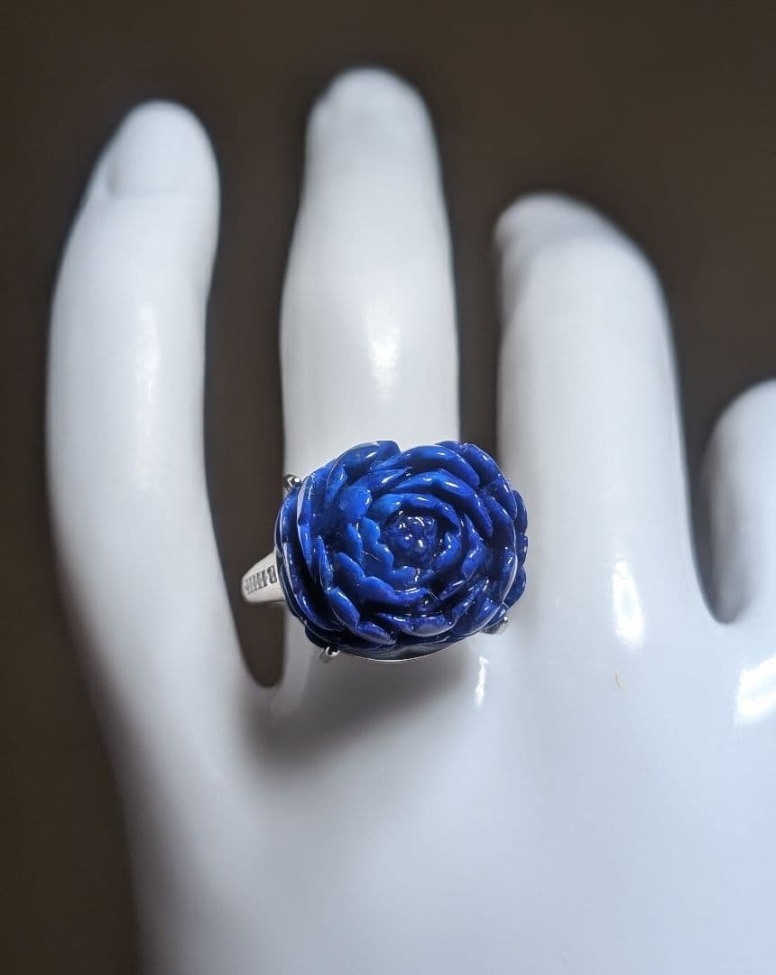 高品質オリエンタル艶美ラピスラズリ牡丹手彫りリング1点物