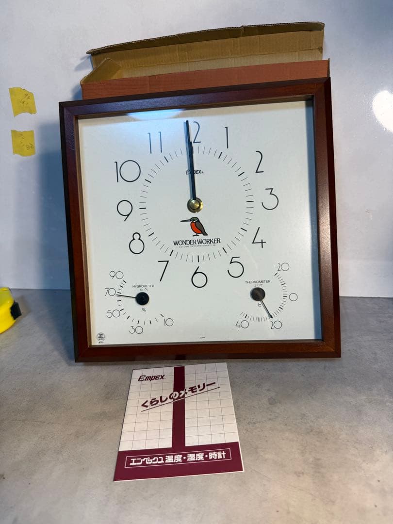 EMPEX 1983 ワンダーワーカー 木製 温湿度計付 高級壁掛時計 未使用