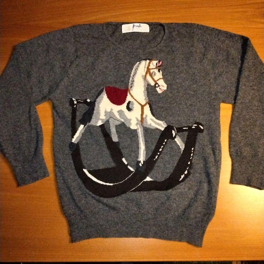 プリングルオブスコットランド　ニット　M　グレー　木馬　ヴィンテージ　80s
