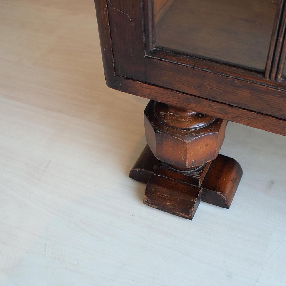 英国アンティーク ガラス扉のキャビネット オーク材 収納 本棚 飾り棚