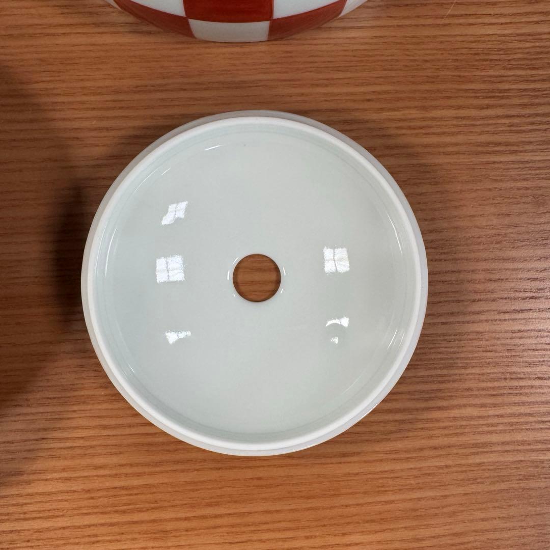 有田焼 李荘窯：赤絵市松文（混柄） 珠型三段重☆