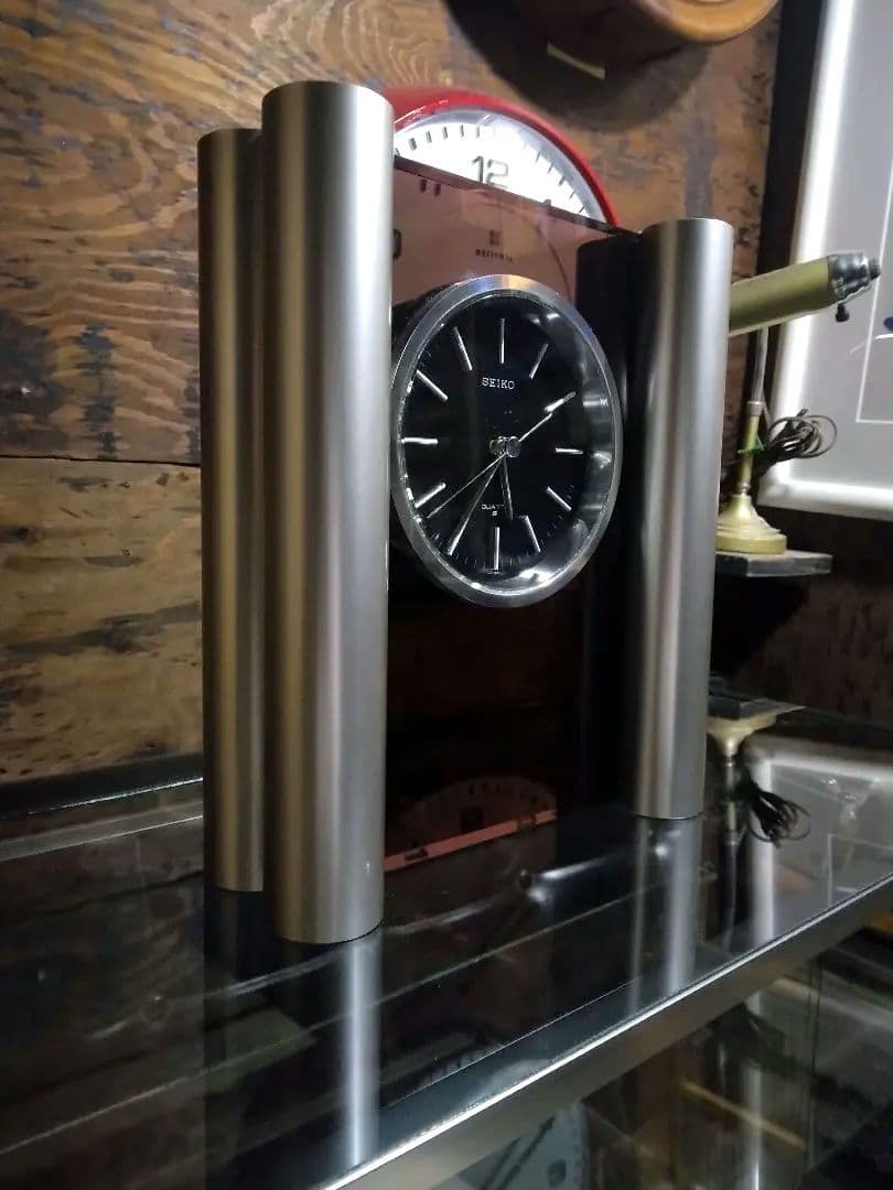 70年代　ミッドセンチュリー　SEIKO セイコー　置時計　運針　無音　メタル