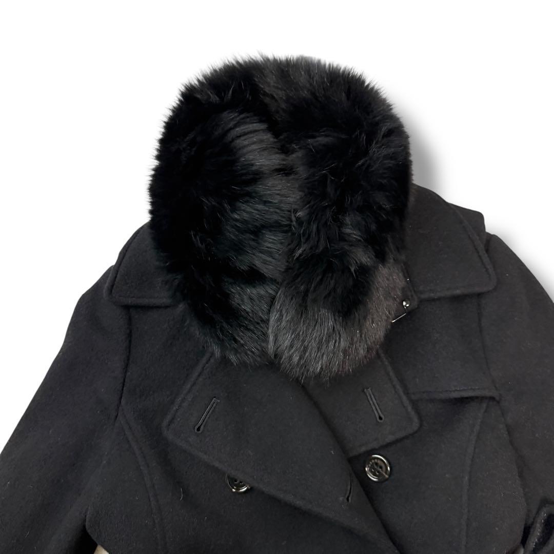 美品 バーバリーロンドン アンゴラ混1526 襟ファー　トレンチコート 黒