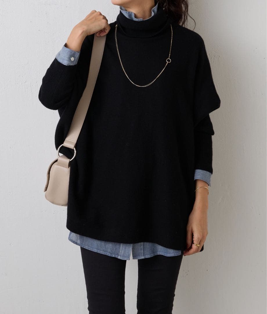 定価2.42万 ビアズリー ビッグニットタートルショート ブラック ゆったり