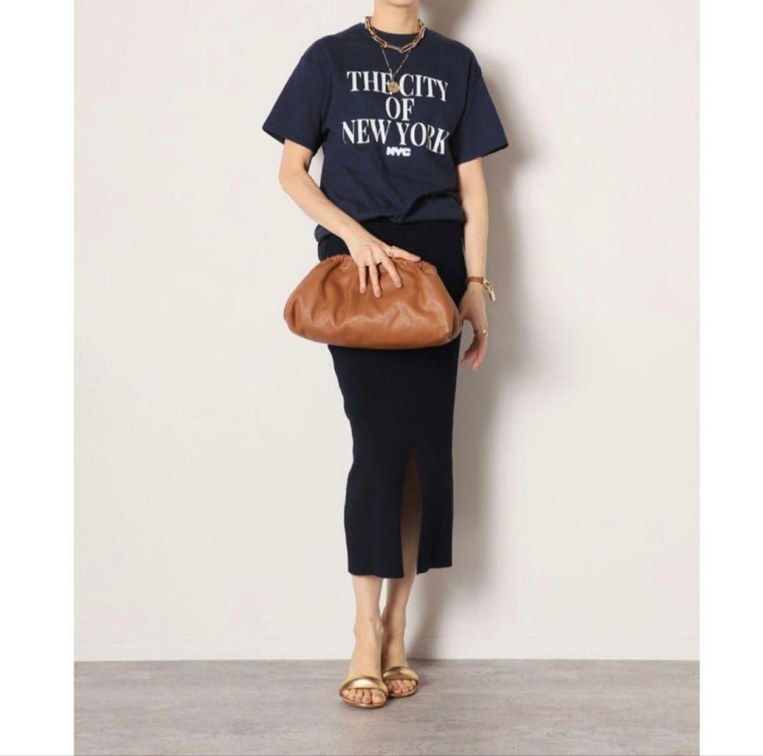 ドゥーズィエムクラス　Diner B RIB タイトスカート　ウール混ネイビー