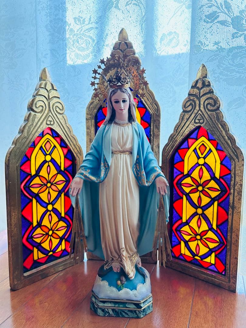 【超超希少極美35cm】 ✞ 無原罪の聖母マリア像　宗教彫刻　アンティーク