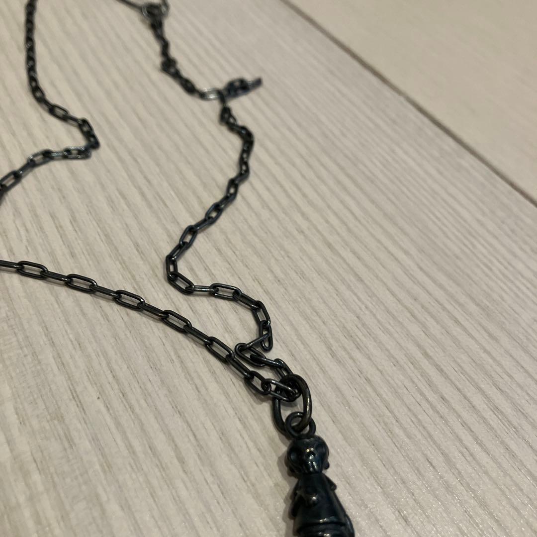 ジャムホームメイド　安全ピンネックレス　ブラック　スカルジャムくん付き