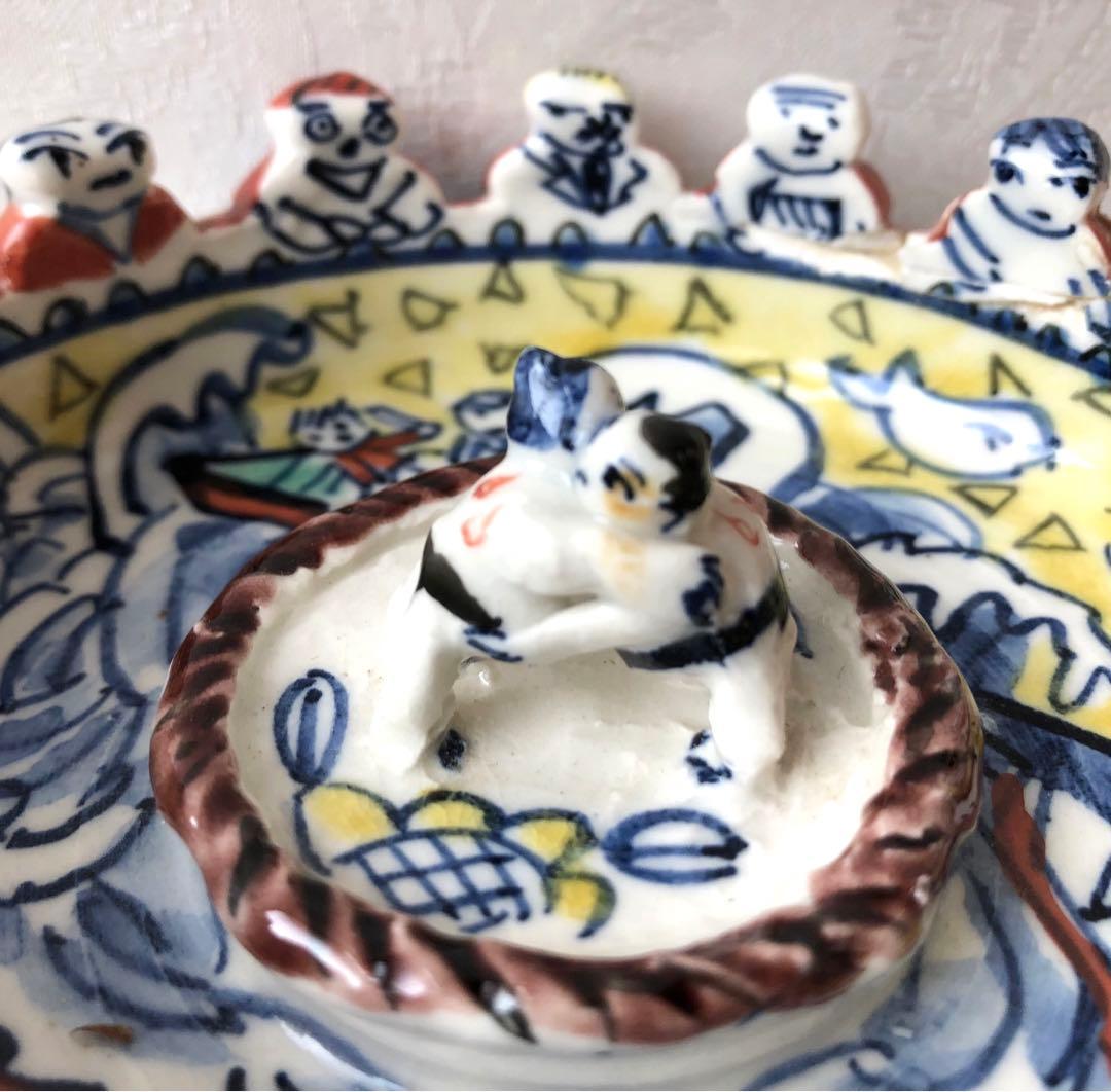 『相撲』灰皿（トレー）陶器　日本製（難あり）