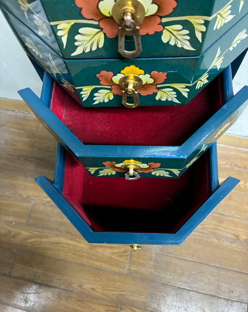 管454☆シノワズリ様式☆八角型☆8段チェスト☆ジュエリーチェスト