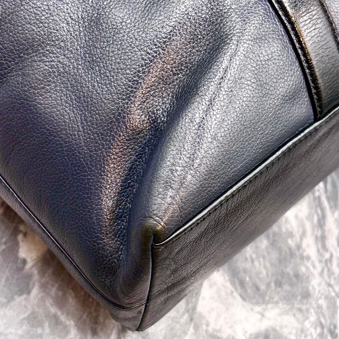 COACH メトロポリタン レザートートバッグ 2way ネイビー×ブラック