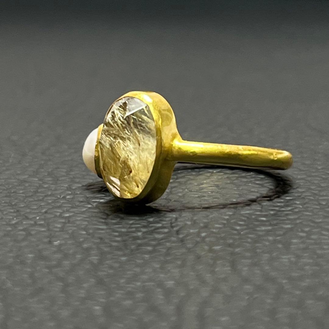 silver925 18kgp オープンリング〈ゴールドルチル、パール〉　指輪