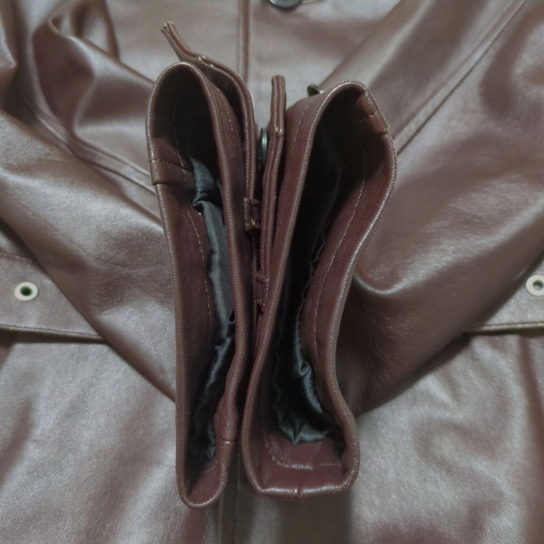 バーバリーブラックレーベル◆ラムレザー ノバチェック トレンチコート 濃茶 M