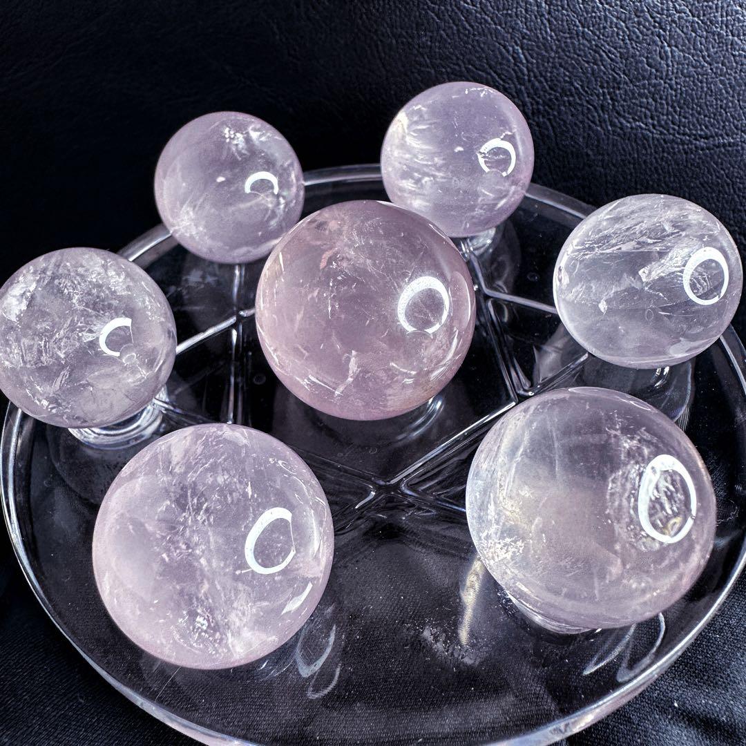 七星陣【恋愛成就♡】ピンク超美麗レインボー☆ローズクォーツスフィア丸玉A1186