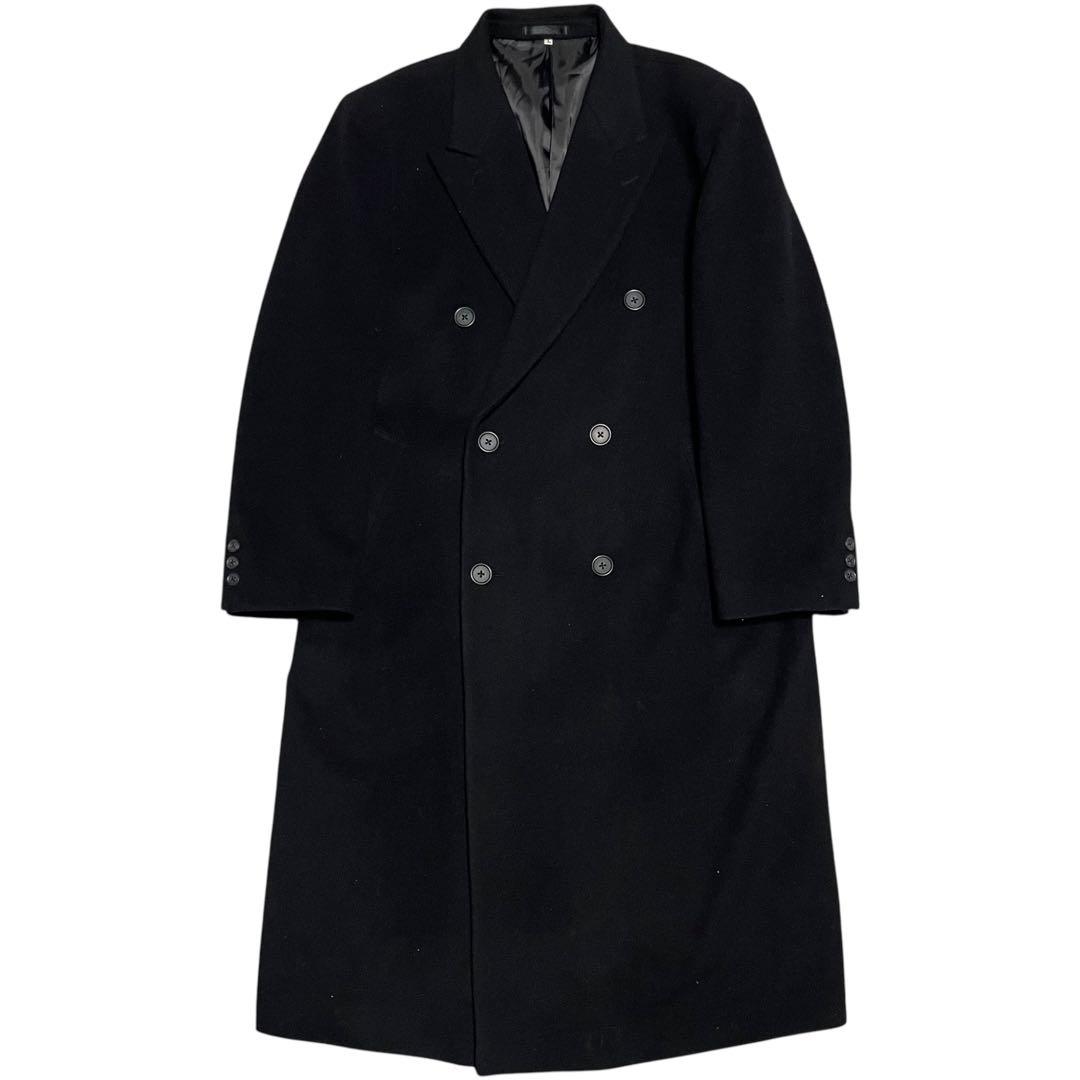 カシミヤ混×大きいサイズ【TORII】マキシ丈ダブルチェスターコート 黒 XL