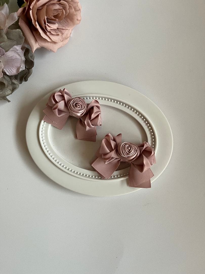 ハンドメイドリボン　おまとめ品　バレッタ　シューズクリップ　ヘアピン　ローズ