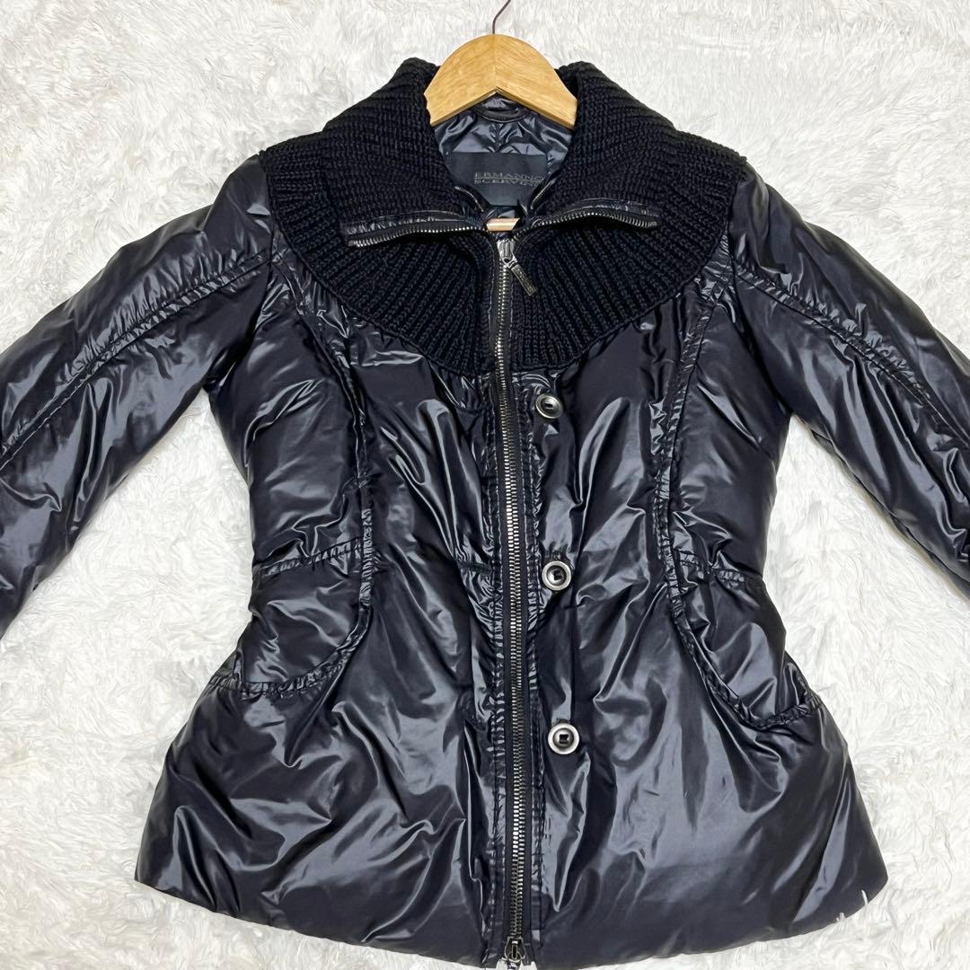 【美品】襟元　ニット　切替　ダウンジャケット ERMANNO SCERVINO