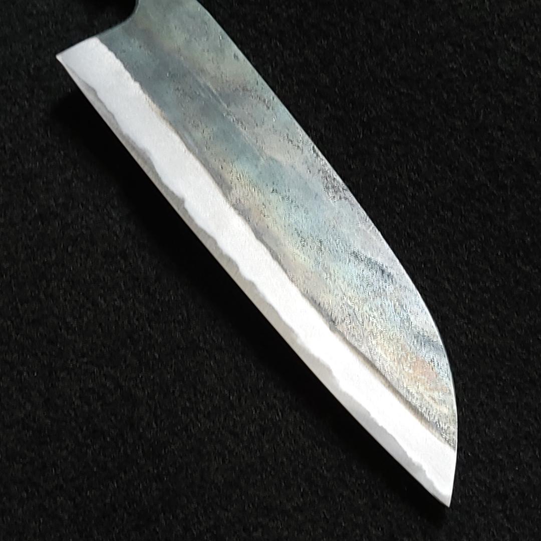 白紙1号 黒打 三徳包丁 180㎜ #1324 焼栗柄 月光作