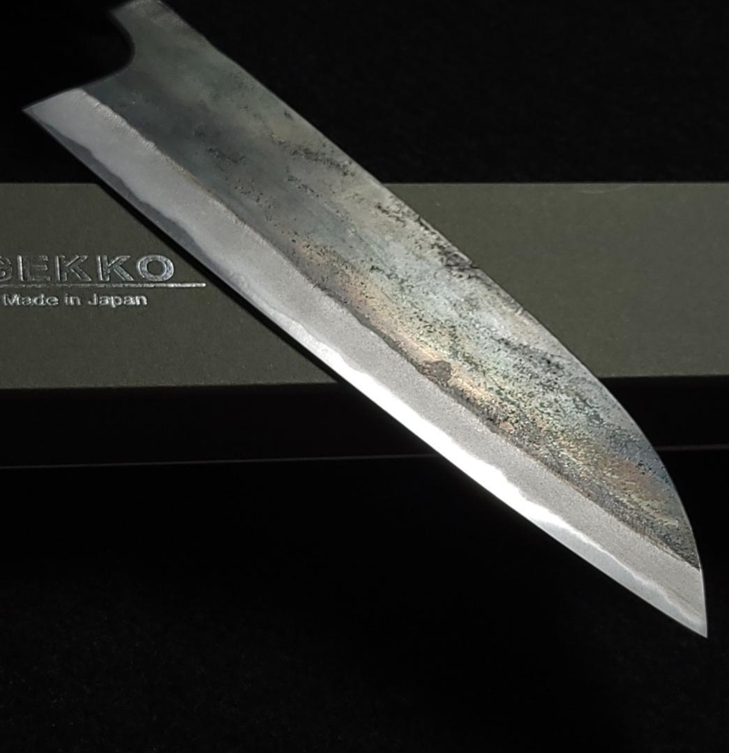 白紙1号 黒打 三徳包丁 180㎜ #1324 焼栗柄 月光作