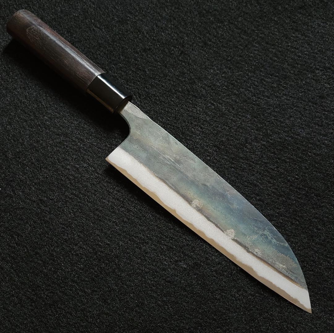 白紙1号 黒打 三徳包丁 180㎜ #1324 焼栗柄 月光作