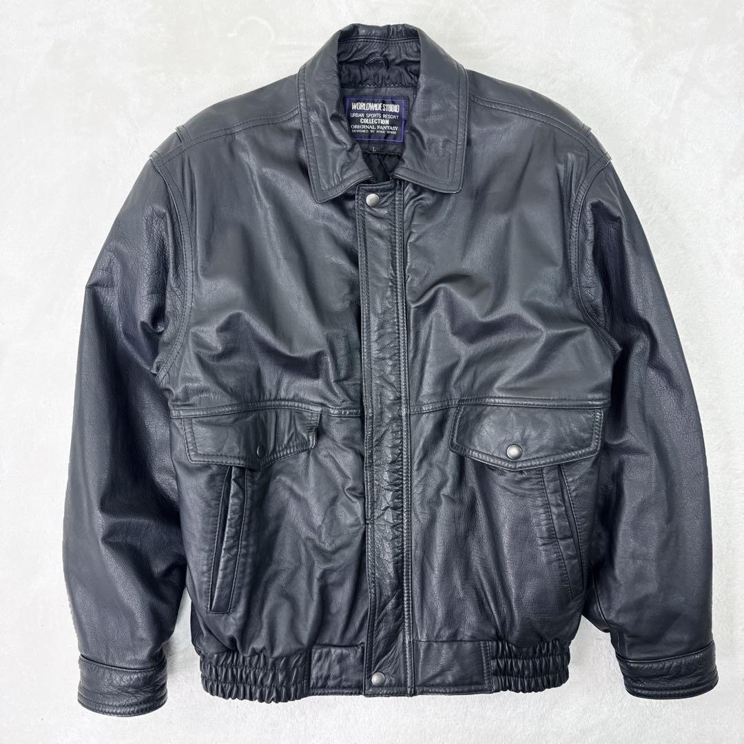 稀少✨ 90s　WORLDWIDE STUDIO　本革 レザー ジャケット A2