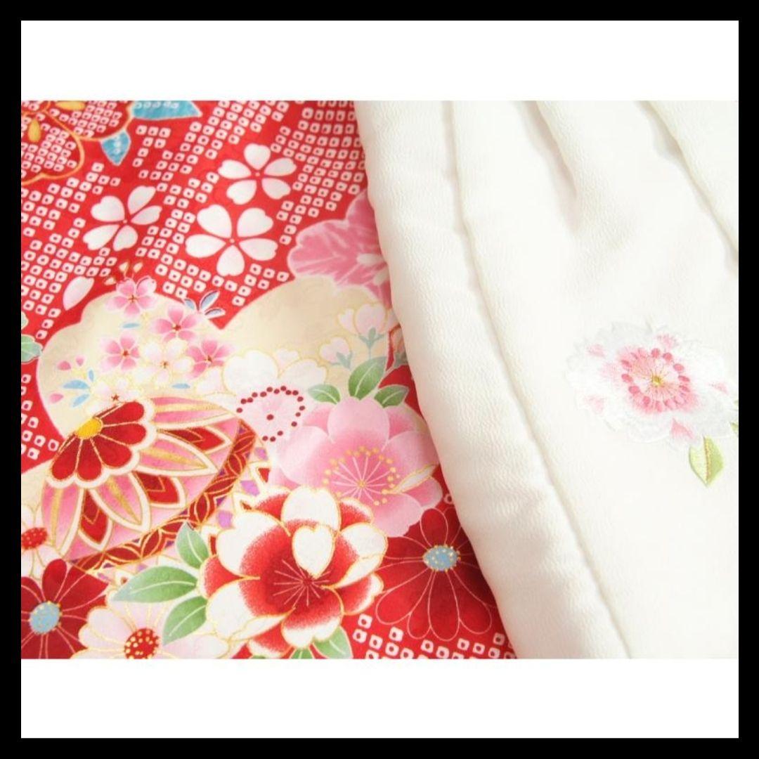 七五三 着物 3歳女の子被布セット京都花ひめ赤地総疋田着物被布白まり刺繍使い足袋