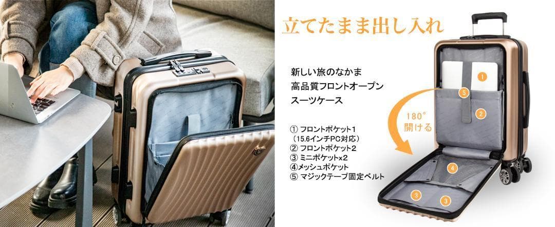 New Trip スーツケース 拡張機能　48Ｌ フロントオープン　静音　USB