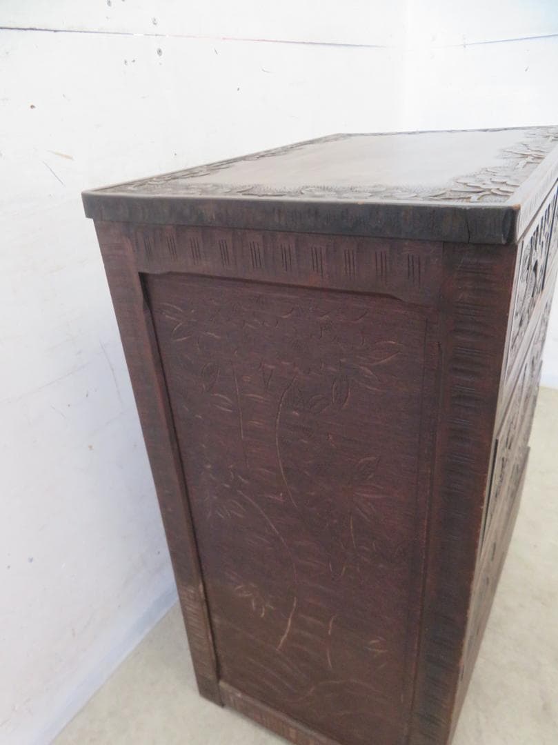 軽井沢彫■整理箪笥■4段5杯■チェスト■伝統工芸■高級■桜吉野柄■彫刻■手彫り■