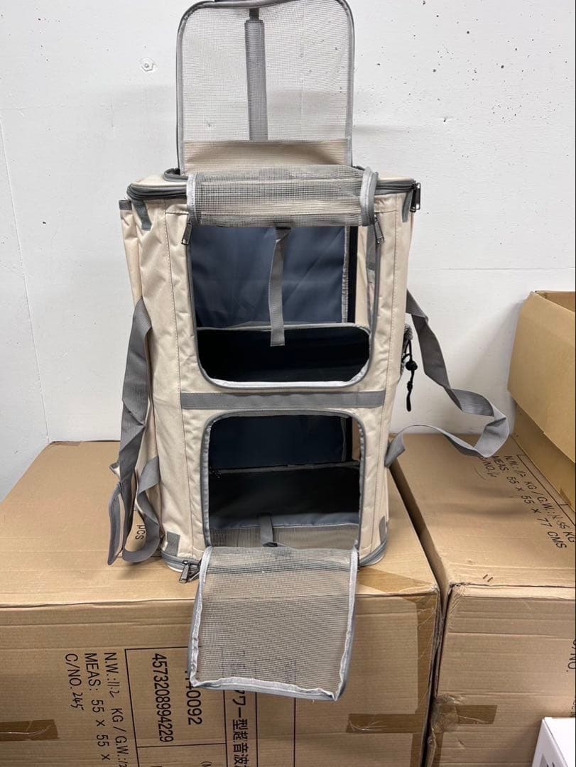 新品　未使用　猫用　犬用　ペットカート ベージュ　ペットキャリー　2匹