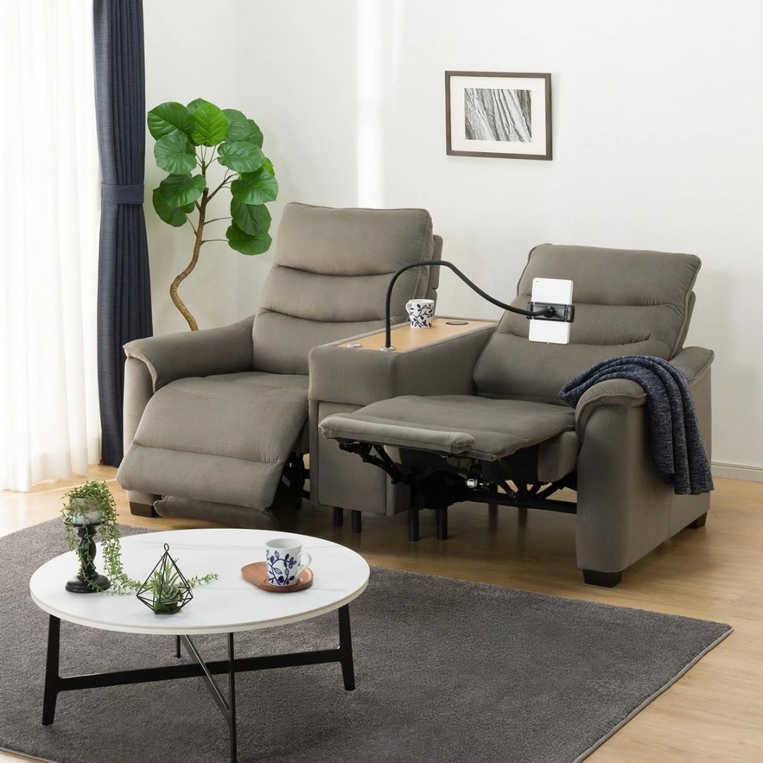 ニトリ　2人掛け電動リクライニングソファ　Nビリーバ3　マイクロF　グレー