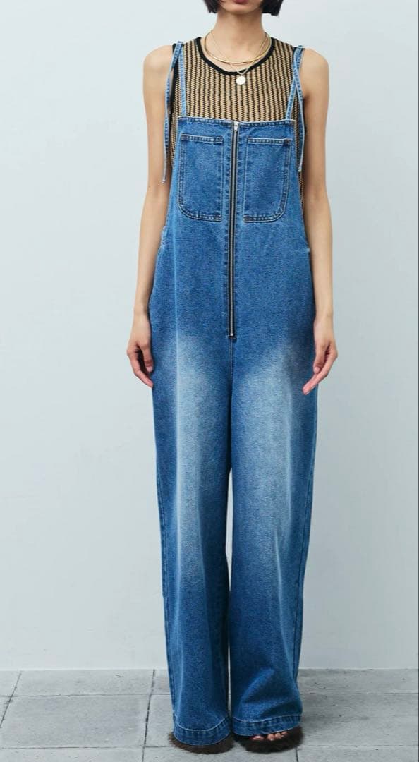 新品未使用タグ付 イアム フロントジップストラップデザインデニムサロペット