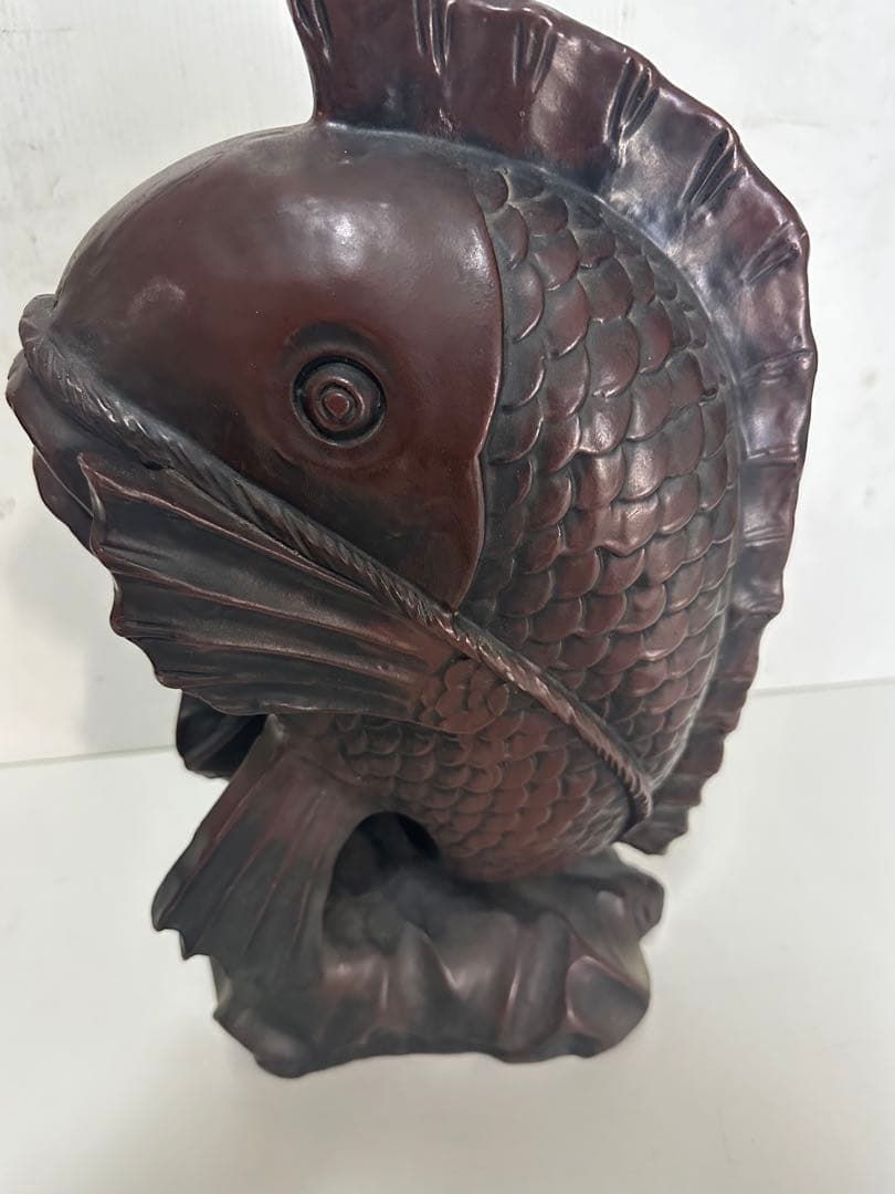 貴重　骨董　銘木　開運　金運　恵比寿様　鯛　木彫り　一刀彫