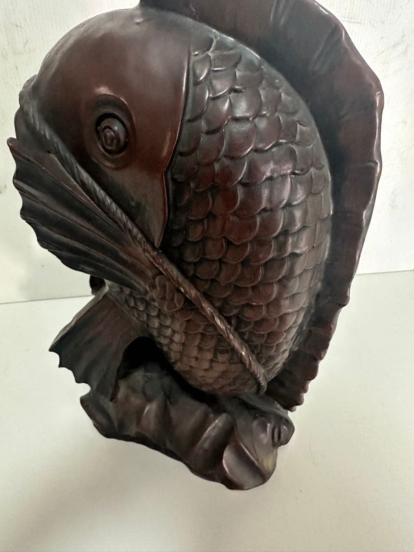 貴重　骨董　銘木　開運　金運　恵比寿様　鯛　木彫り　一刀彫