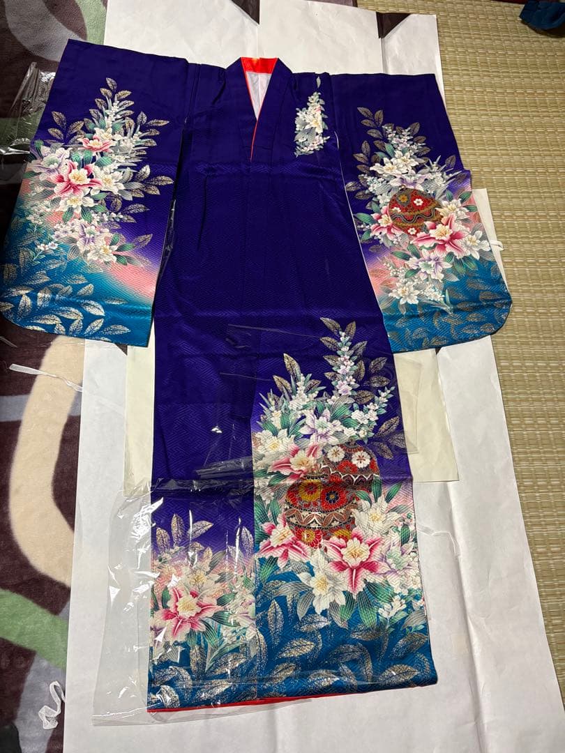 七五三 着物セット 紫色 花柄　7歳　女の子　フルセット