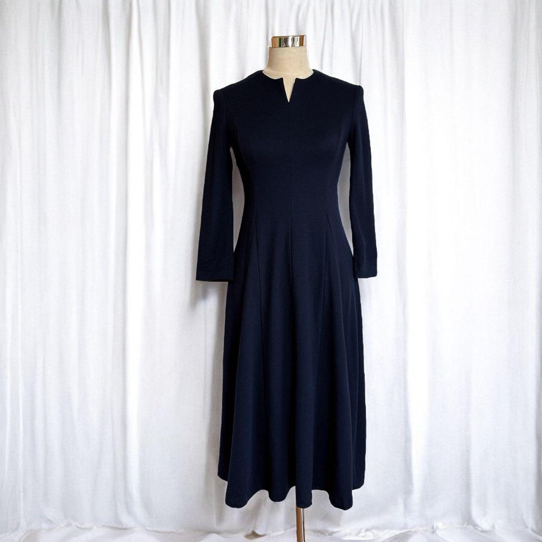 ANAYI アナイ ウール フレア ワンピース ネイビー系 36