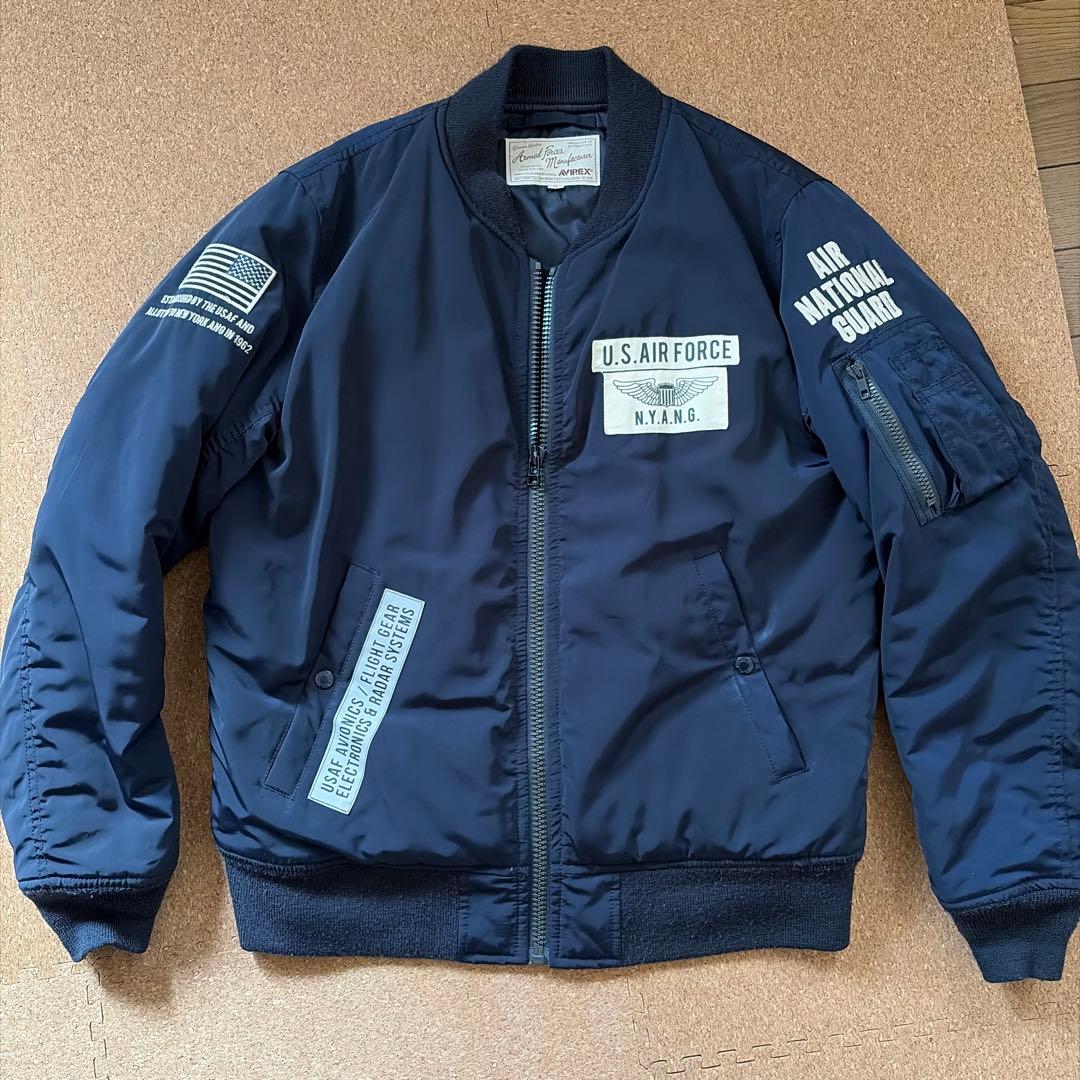 希少 アヴィレックス MA-1 フライトジャケット N.Y.A.N.G 刺繍 紺