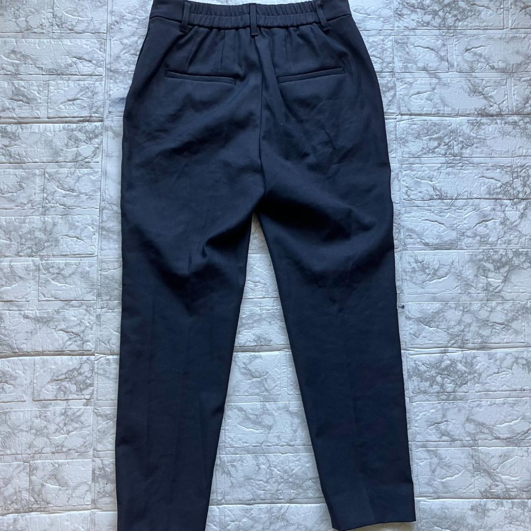 美品◎PLST スーツ セットアップ ノーカラー パンツ リネン混 ネイビー 紺