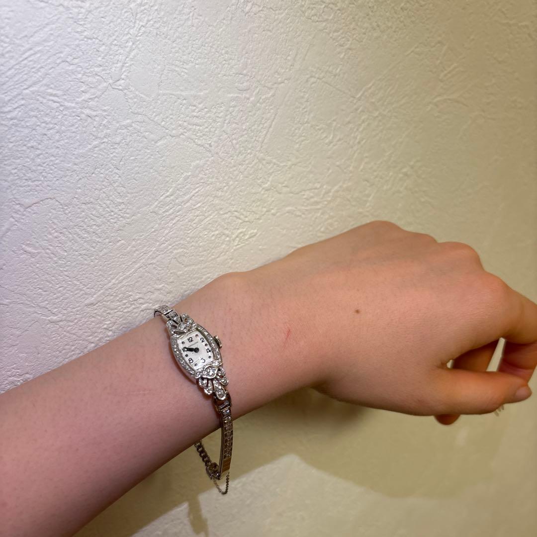 ハミルトン　レディース手巻きダイヤ アンティーク　　プラチナ　14k