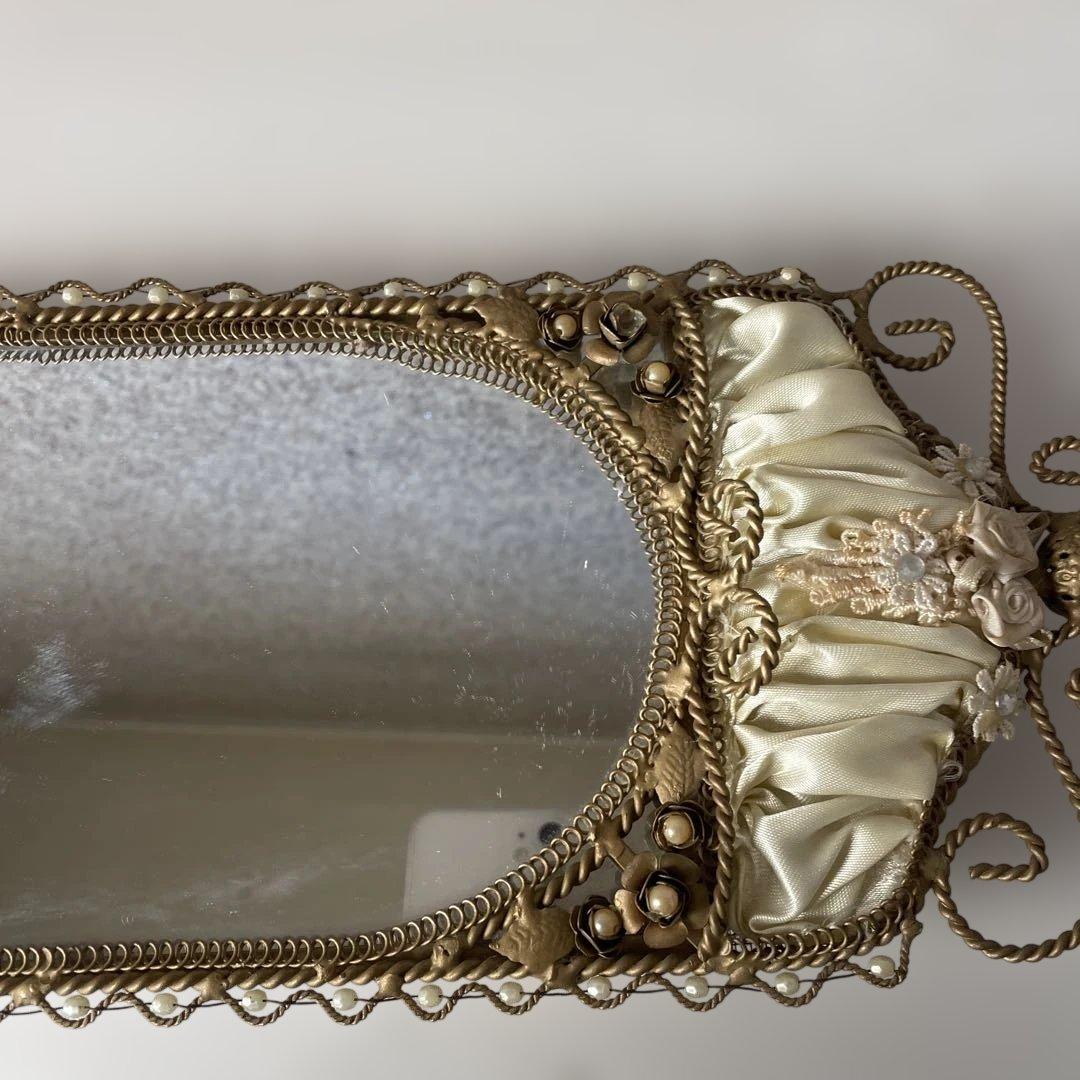 アンティーク装飾ミラー　ミラートレイ　アクセサリートレイ　ヴィクトリア調