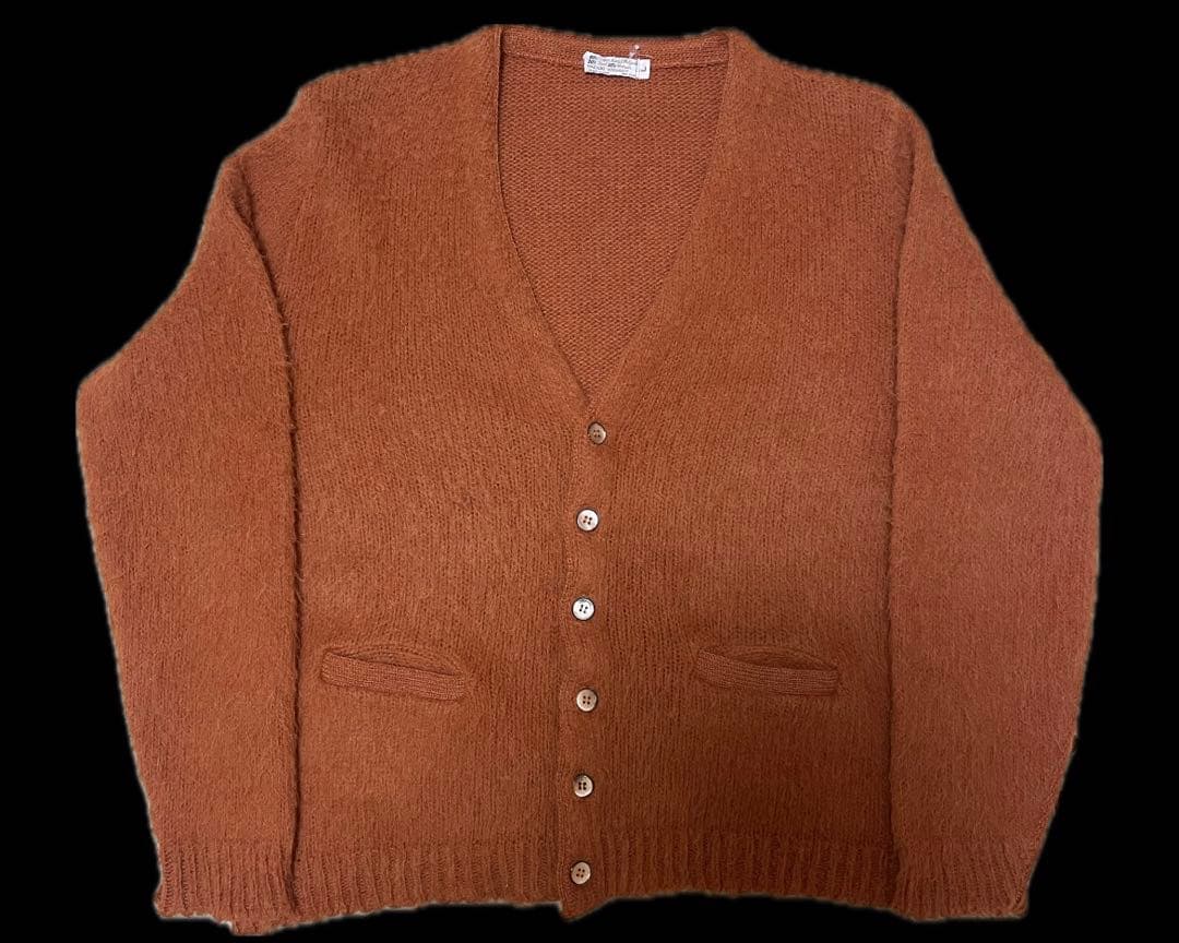 60s モヘアカーディガン オレンジ 毛足長 シャギー ビッグサイズ　グランジ