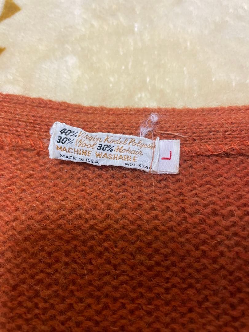 60s モヘアカーディガン オレンジ 毛足長 シャギー ビッグサイズ　グランジ