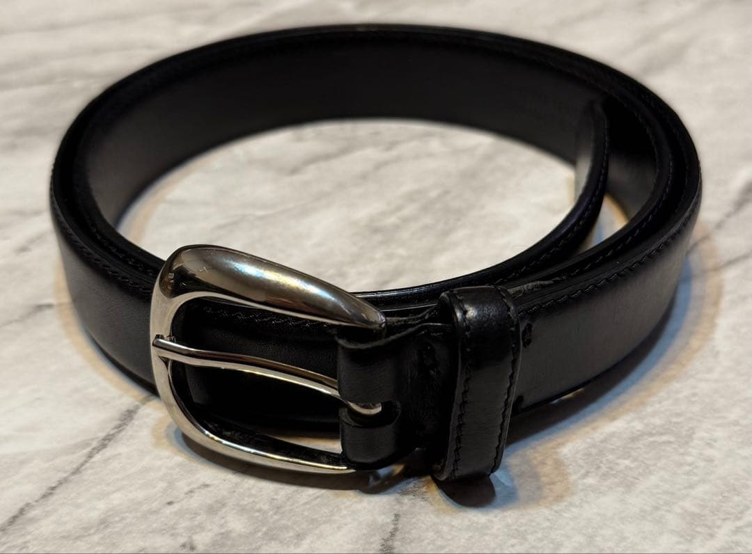 PAPAS パパス 本革 シルバーバックル レザーベルト ブラック イタリア製